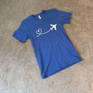 Women’s Blue Pilot Love To Fly T-Shirt Top Airplane Sz S
